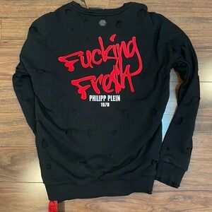 Philipp Plein Edgy Black and Red Crewneck Sweater Sz XXL 50-52